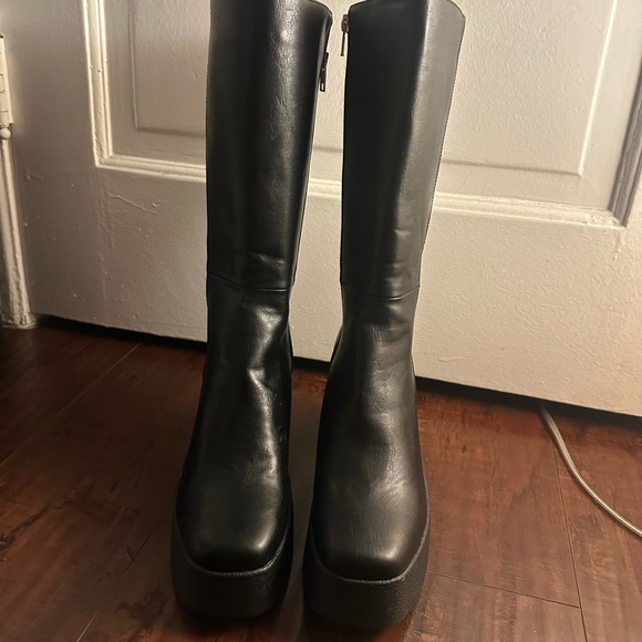 New with box Lamoda Black Slick Nicks Calf High Boots 8 - Picture 6 of 9